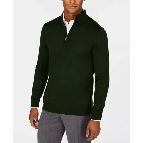 CLUB ROOM Men's Quarter-Zip Merino Wool Blend Sweater, Color green size Large - Picture 1 of 5